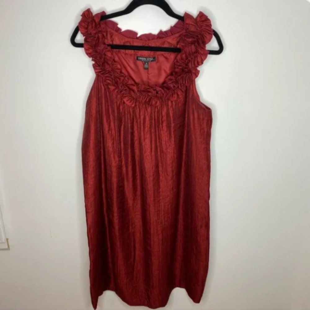 London Style Nights Red Metallic Sleeveless Floral Applique Dress Women's 16